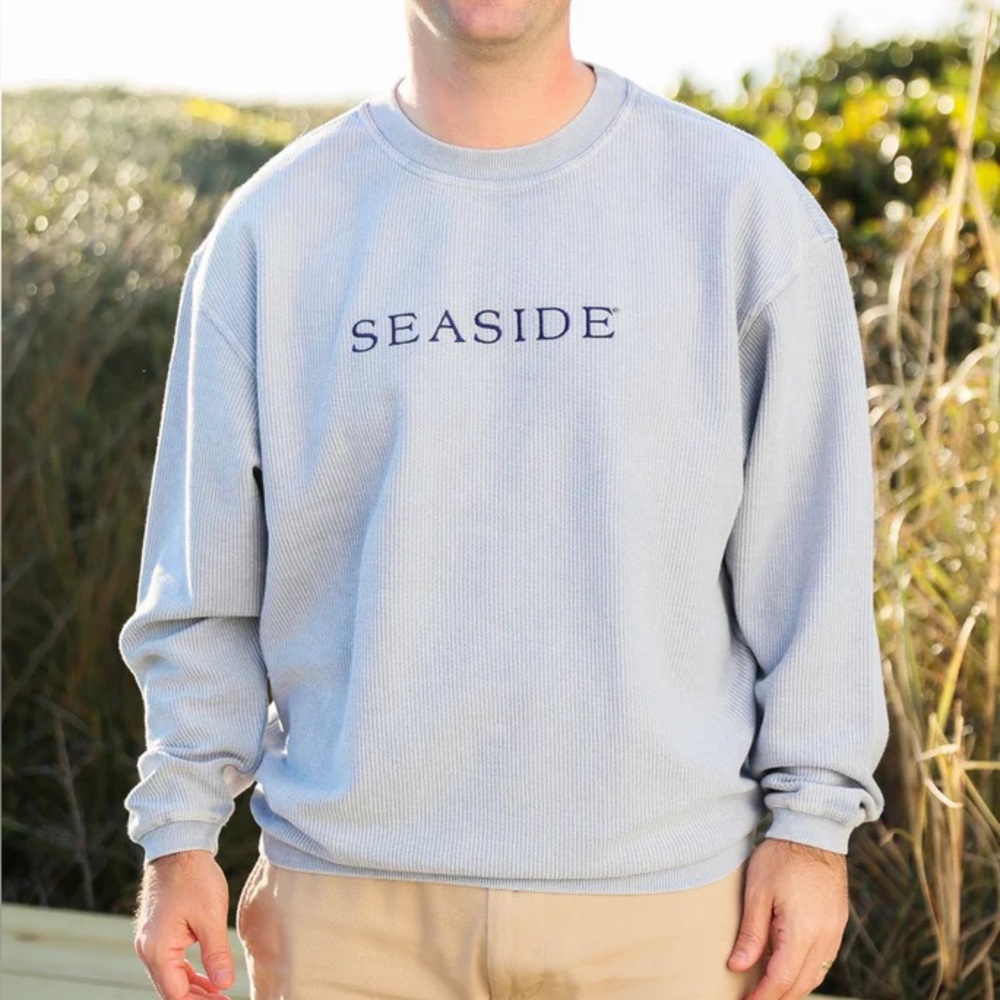Faded Denim Seaside Corded Embroidered Sweatshirt Size Medium